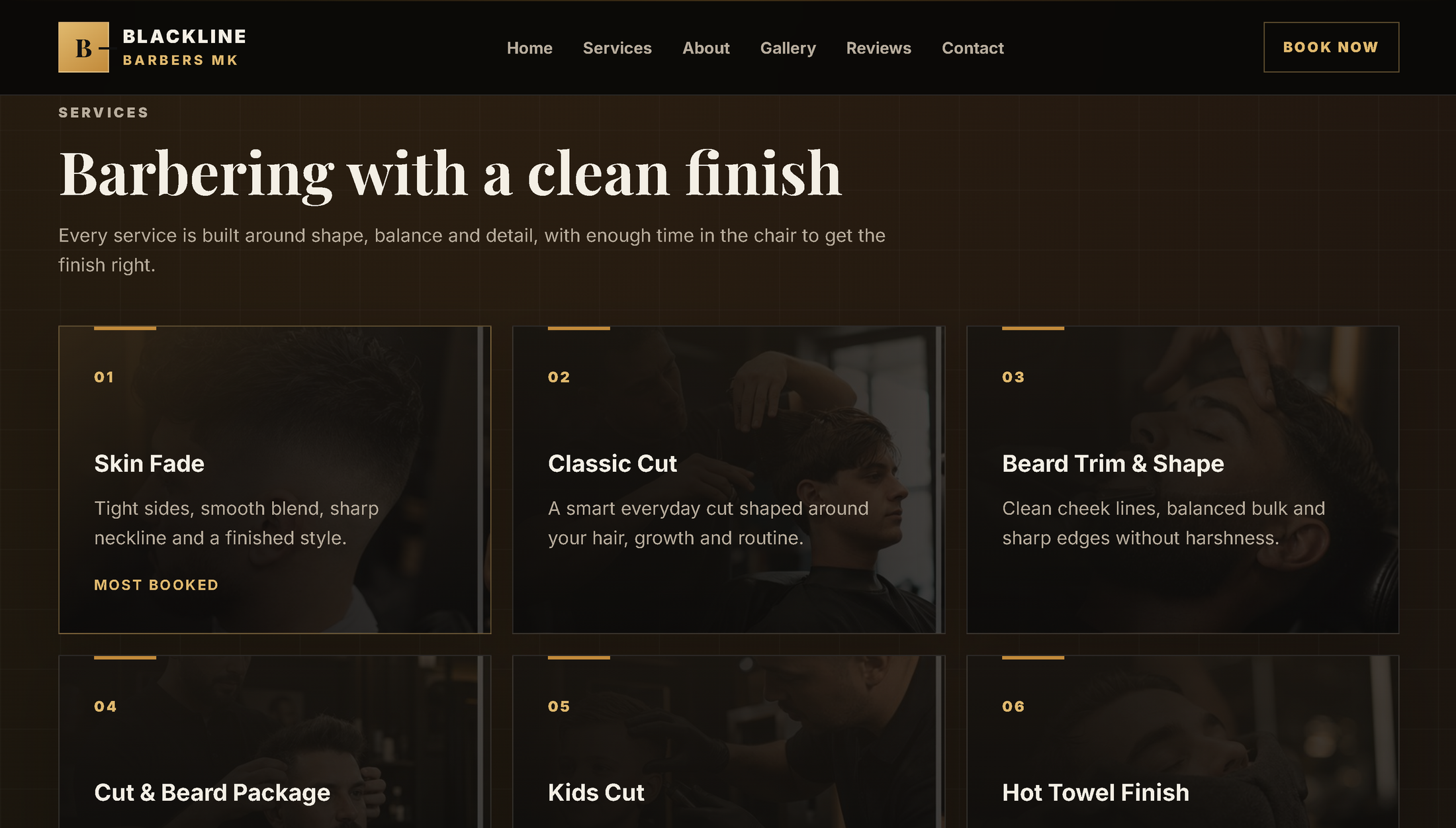 Blackline Barbers services page preview