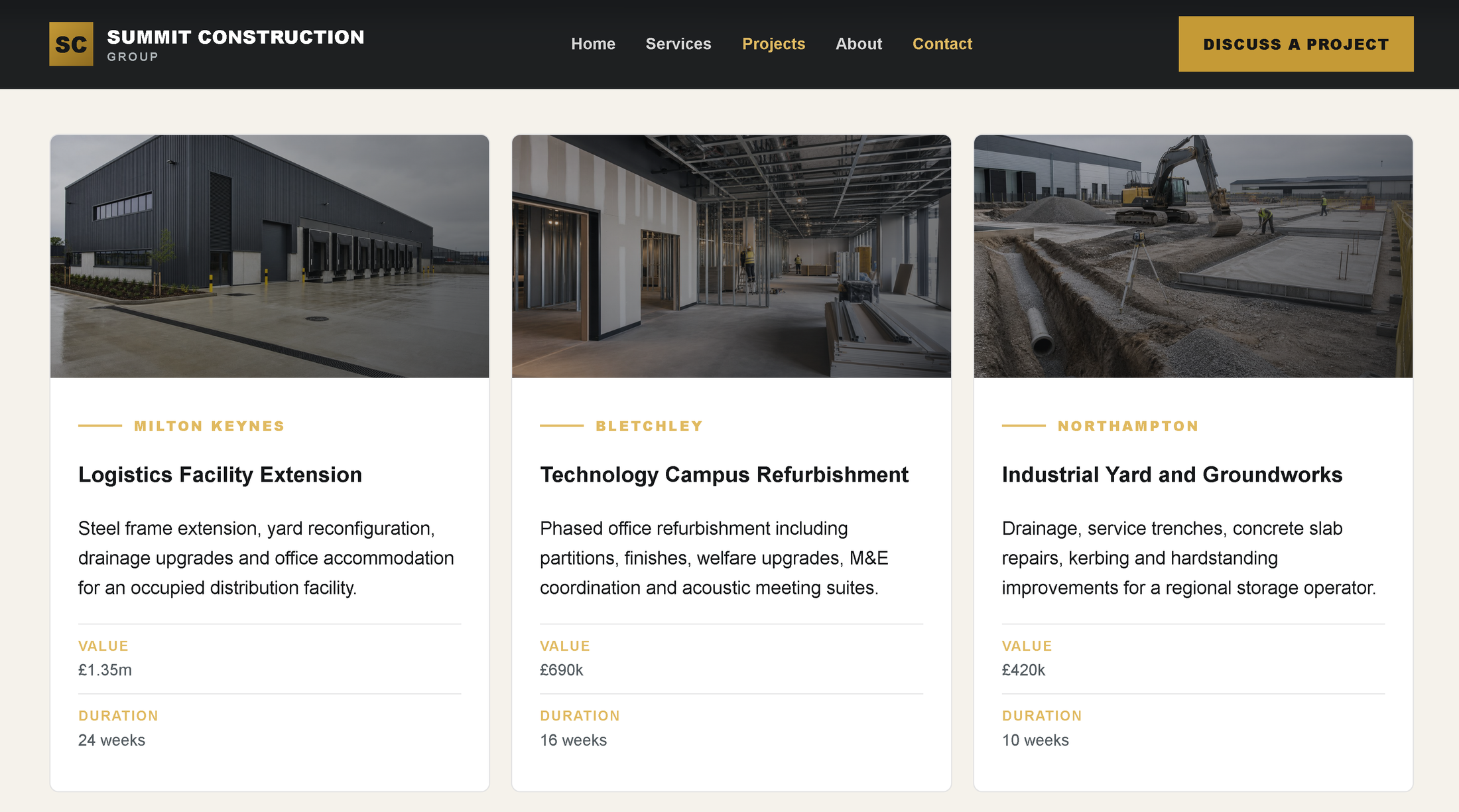 Summit Construction Group projects page preview