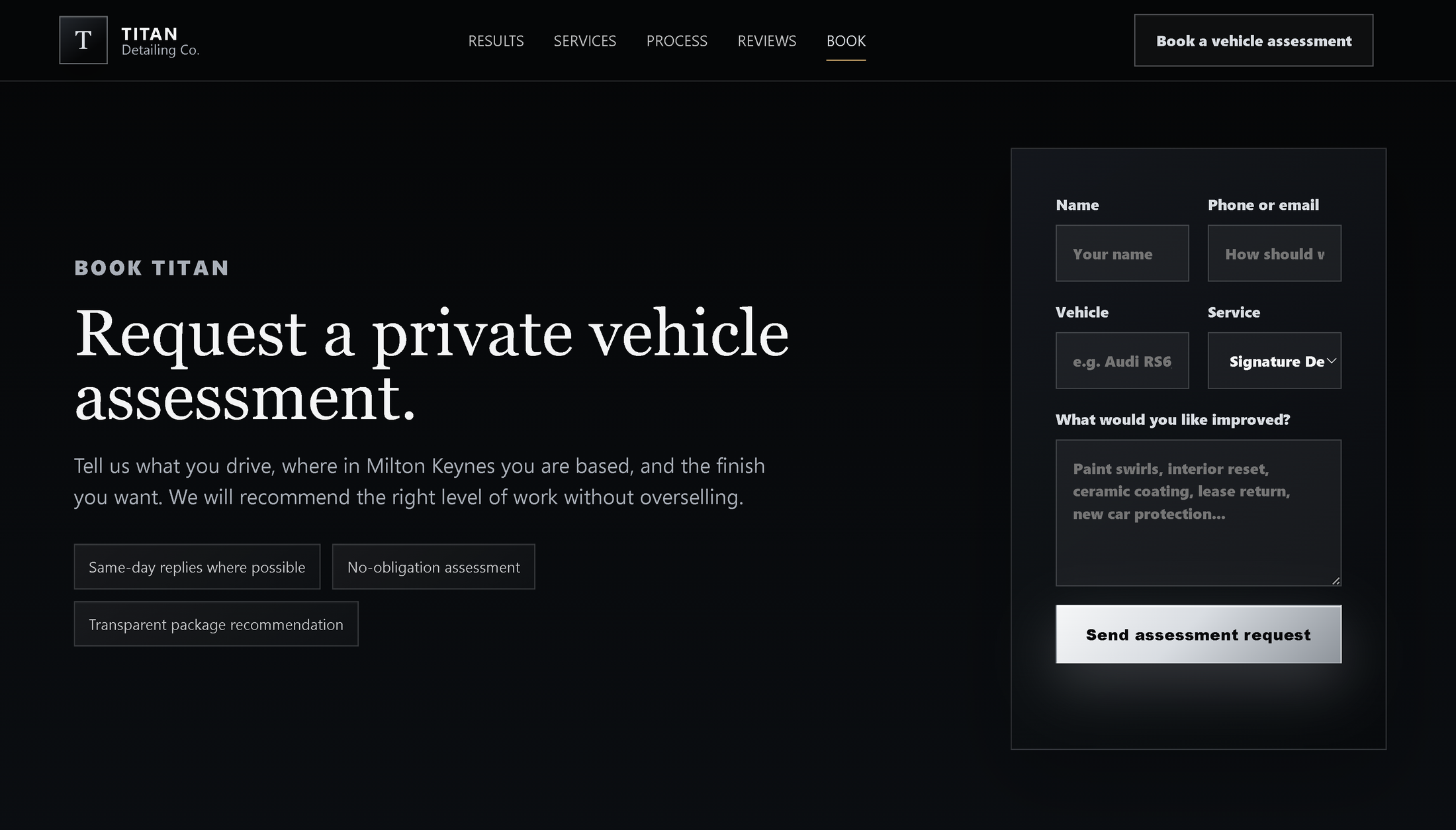 Titan Detailing Co booking page preview