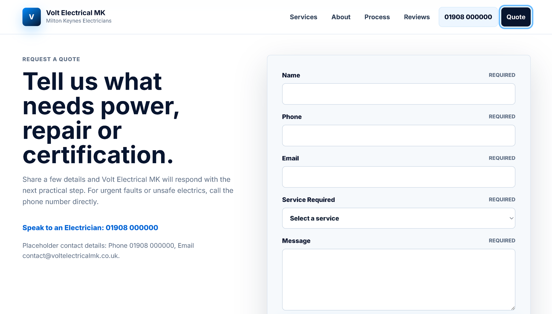 Volt Electrical MK quote page preview