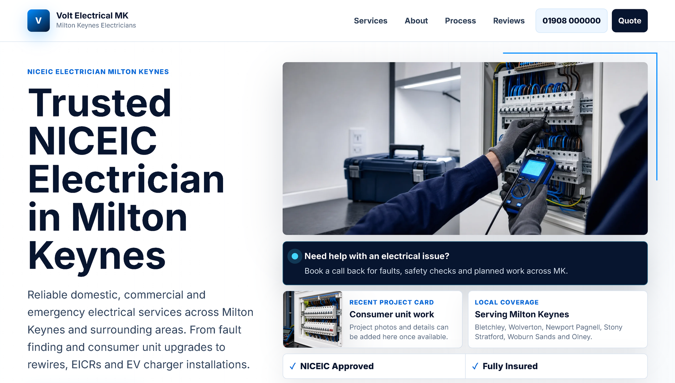 Volt Electrical MK website homepage preview