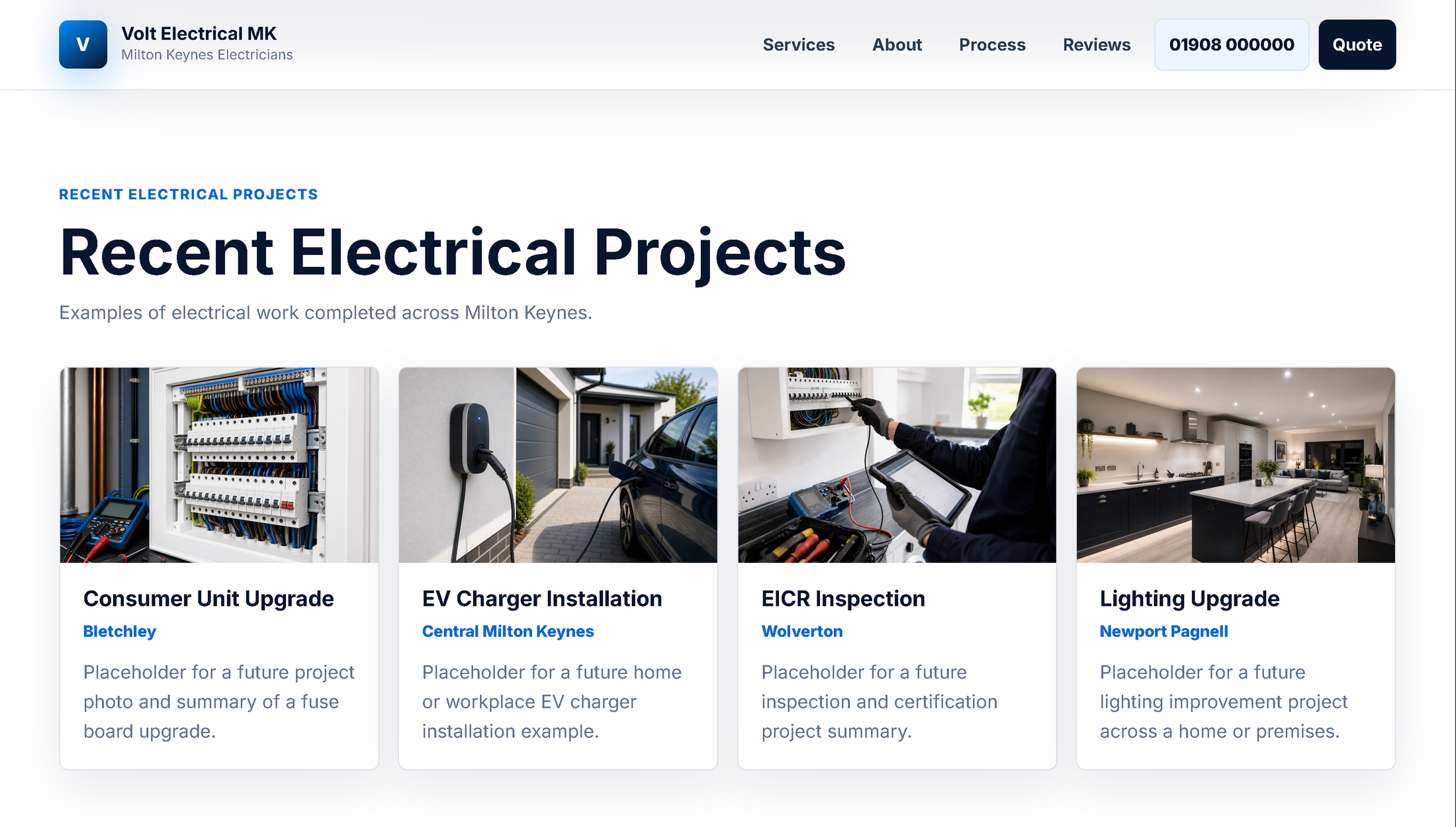 Volt Electrical MK project examples page preview