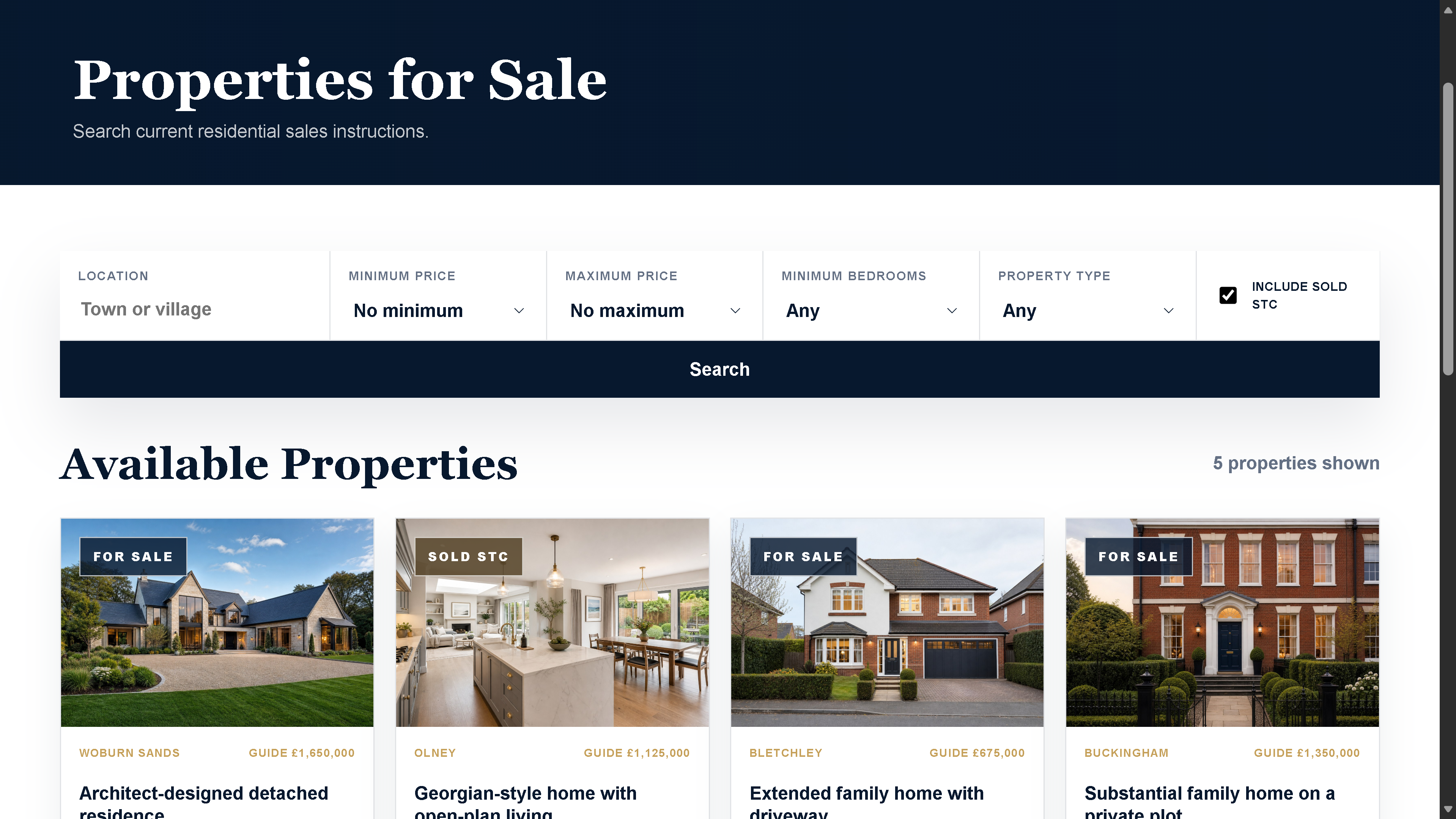 Whitmore & Stone Property listings page preview